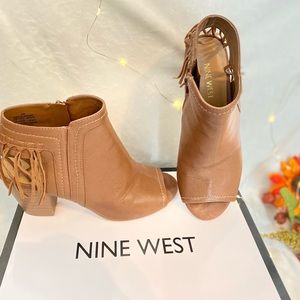 NINE WEST Brown Leather Jalapeño Peep Toe Bootie